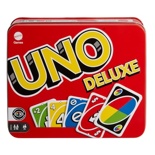 Mattel Games K0888 - UNO Deluxe, in exklusiver Verpackung mit Punkteblock, Sammlerdose, Gesellschaftsspiel, Geschenk ab 7 Jahren