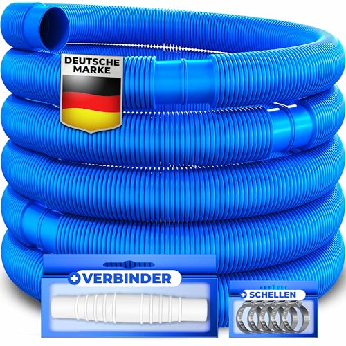 KESSER® Poolschlauch 6m / Ø 32mm | Schwimmbadschlauch mit Muffen | Solarschlauch für Pool | Saugschlauch | Pumpenschlauch | Flexibler Wasserschlauch inkl. Schlauchschellen & -verbindung | Blau