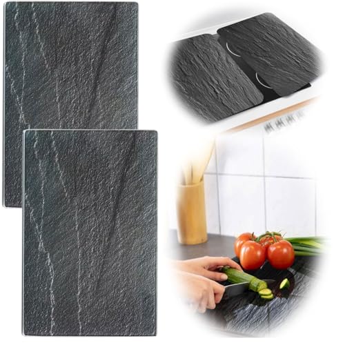 LS-LebenStil 2´er Set Glas Herdabdeckplatten Schiefer 52x30cm Glasschneidebrett Schneidebrett Kochfeld Herdabdeckung Abdeckung Glaskeramikfeld Induktion Serviertablett