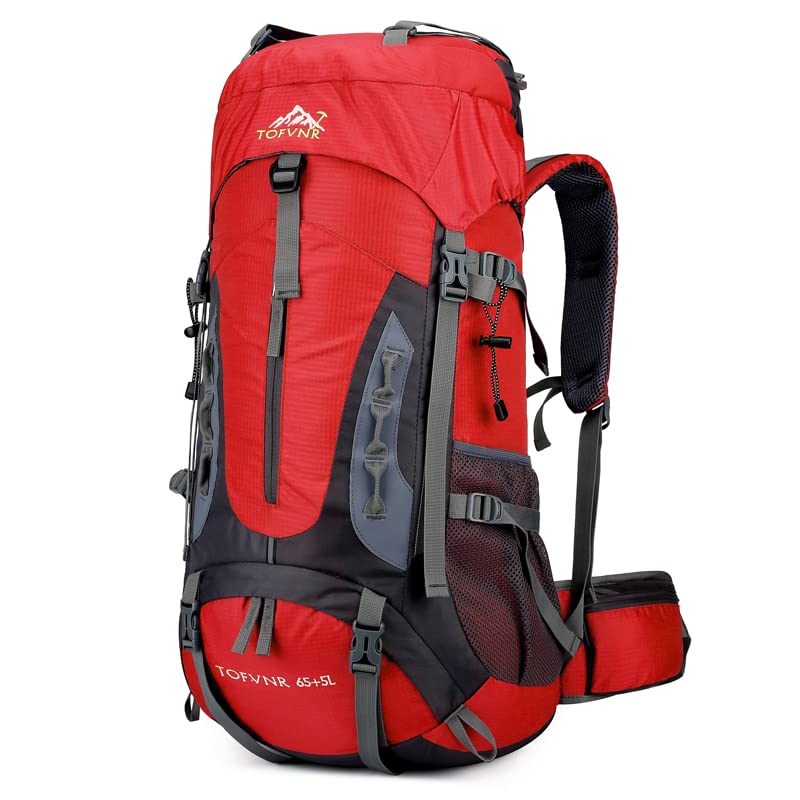 GAXIO Wanderrucksack 70L Nylon Trekkingrucksack Bergsteigen Rucksack Campingrucksack Für Bergstäte klettern Trekking Sport Travel Camping (Rot)