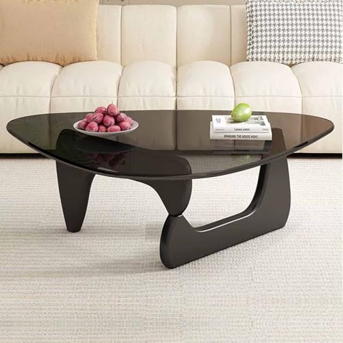 JGJSQYY Dreieckiger Couchtisch aus Glas moderner Couchtisch, Wohnzimmertisch Glas, Massivholzsockel und Tischplatte aus gehärtetem Glas für Wohnzimmer, Terrasse, Arbeitszimmer, Lounge, Büro