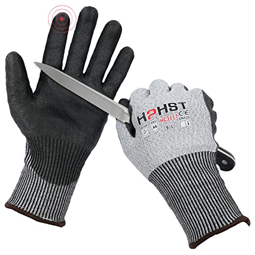 HPHST Schnittschutz Handschuhe Handschutz für Schneiden Arbeitshandschuhe Level A6 Gartenhandschuhe Herren Damen Schnittfeste Handschuhe für Küchen Gartenbau Baustelle Grau 1 Peer Größe: 9 / L