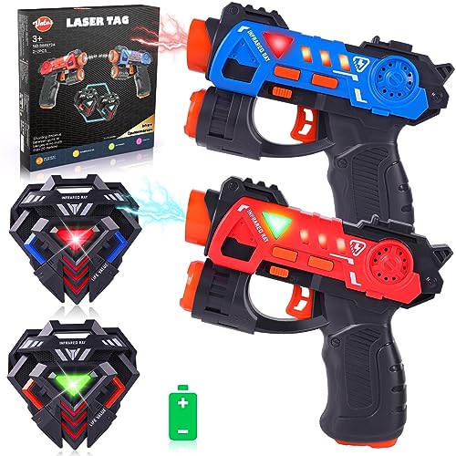 VATOS Pistolen Spielzeug Set, 2 Pack Infrarot Mini Pistolen für Kinder mit Abzeichen, Blaster 2 Spieler Indoor Outdoor, Gruppe Aktivität Spaß Spielzeug für Kinder Alter 4 5 6 7 Jungen Mädchen