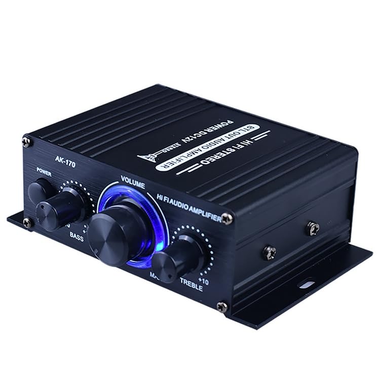 Romicta HiFi-Verstärker AK170,Mini Stereo Audioverstärker für Zuhause und Auto, Leistungsverstärker mit Zwei Kanälen und Cinch-Eingang, LED, 200 W + 200 W, 12 V, AK-170