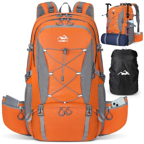 NUBILY Wanderrucksack 50L Wasserdichter Groß Reiserucksack Trekkingrucksack mit Schuhfach und Nasstasche Rucksack Herren Damen Campingrucksack Leichter Tagesrucksäcke für Outdoor Sport