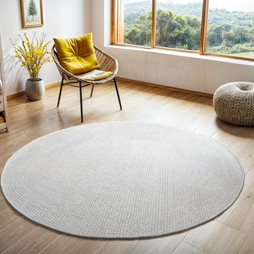 MY-RUG Teppich Wohnzimmer Rund 150cm Wollteppich Strickteppich Webteppich Natur weiß WoolHeaven Creme Boho Style