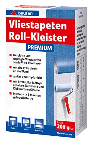 Baufan Vliestapeten Roll Kleister - 200g I Vliestapetenkleister für glatte & geprägte Vliestapeten & Vlies-Rauhfaser I Instant Tapetenkleber