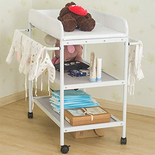 Wickeltisch-Wickelkommode Babypflegetisch-Mobiler Wickelkombi mit Wickelauflage, Sicherheitsgurt und Ablagefächern, Tragbar Wickelkombination (weiß-84 * 72 * 90cm)