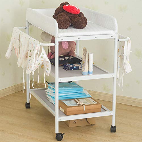 Wickelkommode Klappbar Babypflegetisch mit Sicherheitsgurt Ablagefächern, Mobiler Tragbar Wickeltisch, Babybett mit Wickelkommode, Baby Stilltisch Platzsparend & Stabil (84 * 72 * 90cm (Weiß))