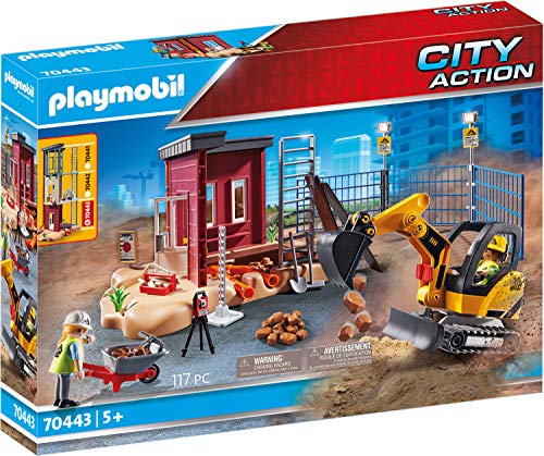 PLAYMOBIL City Action 70443 Construction: Small Excavator with Movable Bucket, with rotating attachment and fixable excavator arm, Toy for Children Ages 5+