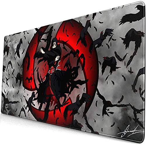 WORKSDUO Anime Akatsuki Uchiha Itachi Sharingan Gaming-Tastatur und Mauspad Großes erweitertes Gamer-Mauspad Rutschfestes Gummi-Vollschreibtisch-Mauspad für Computer-Laptop-Büro 31,5x15,7 Zoll, L