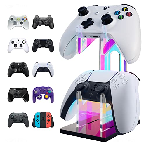 NiHome Irideszierender Acryl-2-Tier Universal Game Controller Headset Halter für PS5 Xbox ONE Switch, bunter Controller-Ständer, Gaming-Zubehör, Rutschfester Stabiler Acryl-Kopfhörerhalter