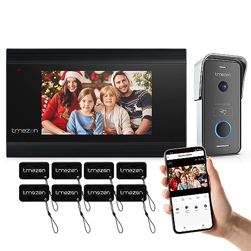TMEZON WLAN IP Video Türsprechanlage 2 Draht,1080P Türsprechanlage mit Kamera,7''IP Touchscreen,APP/Swipe Card Unlock,Live-Ansicht und Gespräch via App,Bewegungsmeldung