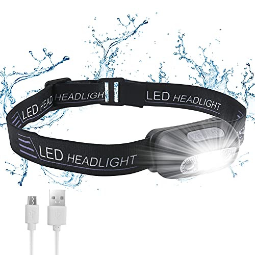 flintronic Stirnlampe LED, USB Wiederaufladbar Sensor Kopfleuchte, 200 Lumen 3 Modi COB Kopflampe, IPX6 Wasserdichte Mini Stirnlampe, Rotlicht Warnen Einstellbar für Kinder Laufen Angeln Camping