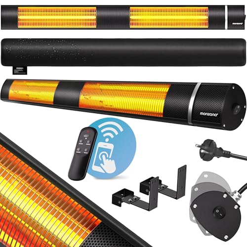 Monzana® Infrarot Heizstrahler Goldröhre 3000W App Steuerung 3 Stufen Fernbedienung Outdoor Wärmestrahler Terrassenheizer Terrassenstrahler Schwarz