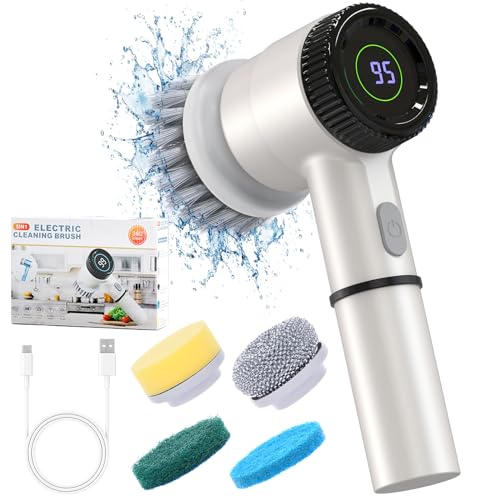 Irishom Elektrisch Reinigungsbürste Mit 2000 mAh Akku Und Power Spin,Spin Power Schrubber Mit Acht Aufsätzen Und wasserdichter,Geeignet Für Küche,Toilette(weiß)