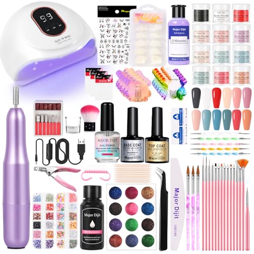 Acryl Nagelset 12 Farben Acrylpulve mit Nagelfräser Nail Primer und UV Lampe für Gelnägel Nägel Selber Machen Kit Nagelset Gelnägel Starterset Nageldesign Nagelset