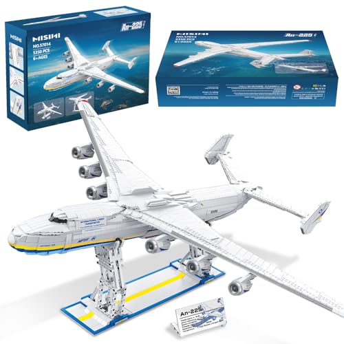 MISINI 57014 Technik 1/84 Antonov An-225 Mriya Klemmbausteine Bausatz, 5350 Teile groß Militär Transportflugzeug Flugzeugmodell für Sammler, Flugzeug Set für Erwachsene