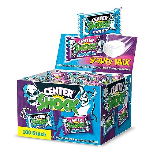 Center Shock Scary Mix, Box mit 100 Kaugummis, extra-sauer mit verschiedenen Sorten, ideal für Geburtstag, Pinata, Candy-Bar & Schultüte, 400g