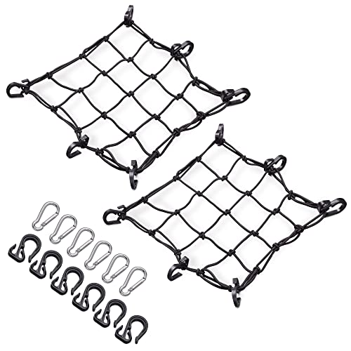 Navaris 2X Gepäcknetz Motorrad mit 12x Haken - 30 x 30cm - mit 6X extra Karabiner - Netz für Gepäck elastisch - Gumminetz Spannnetz Fahrrad