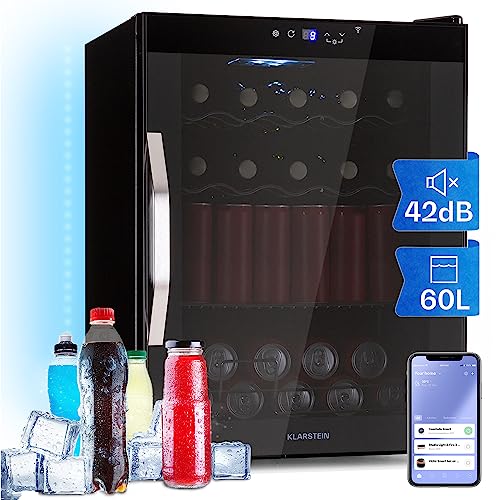 Klarstein Kühlschrank 60L, Kleiner Kühlschrank mit Herausnehmbare Ablagen, Leiser Mini Kühlschrank mit Glastür & IoT/App, Getränkekühlschrank Klein, Outdoor Geeignet, Biersafe für Flaschen, 3-18°C