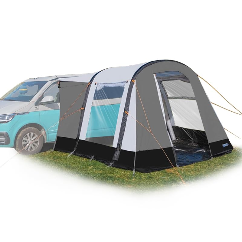Unikka Sunnyville Aufblasbares Vorzelt für Wohnmobile - Wasserdichtes Polyester, Mehrpunkt-Inflation, Großer Wohnbereich, Abnehmbares Frontpanel - Passt für Fahrzeuge 180-210 cm