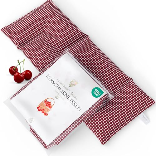 Strauss Home® Kirschkernkissen Gross, Mikrowelle, Körnerkissen Mikrowelle, Wärmekissen Nacken Schulter, Baumwollstoff 50x20cm mit Bezug (Rot Vintage)