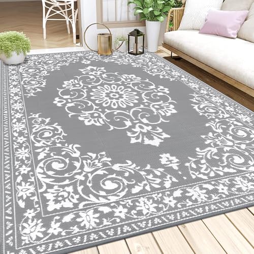 Enyhom Outdoor Teppich 240 x 300 cm Wetterfest Kunststoff Groß RV Camping Außenteppich Wendbarer Picknickdecke Balkon Garten Teppich Terrassenteppich für Strand, Wintergarten, Wohnzimmer,RV Camping