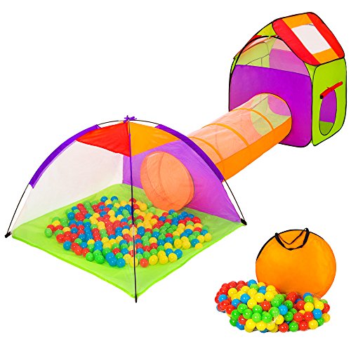 tectake® Iglu Kinderspielzelt Spielhaus Kinderzelt mit Krabbeltunnel + 200 Bälle + Tasche - Diverse Farben - (Lila-Grün | Nr. 401027)