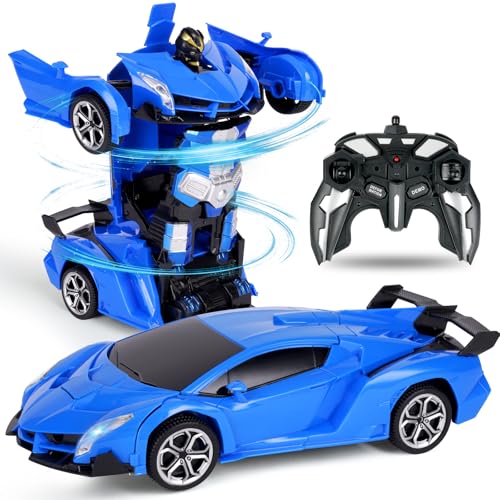 HOTUT Ferngesteuertes Auto, 1:18 Transformer Spielzeug, 2 -in-1 Transform Roboter Spielzeug mit 2.4GHz Fernbedienung, Polizeiauto Spielzeug Geschenk für Jungen und Mädchen ab 6+ Jahre