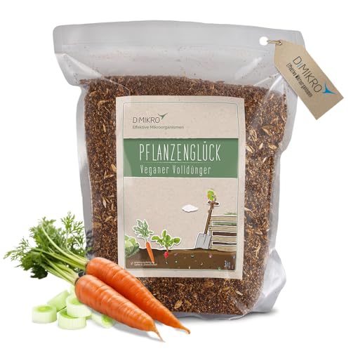 DIMIKRO Bokashi Pflanzenglück Universaldünger 3 kg - 100% veganer Volldünger mit 6 Monaten Langzeitwirkung - fermentiert mit Effektiven Mikroorganismen in Bio-Qualität - unbenklich für Tiere & Bienen