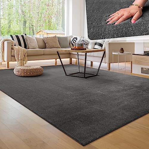 Paco Home Moderner Kuscheliger Wohnzimmer Teppich Kurzflor waschbar flauschig Weich Einfarbig Felloptik zeitlos stilvoll rutschfest pflegeleicht, Grösse:200x280 cm, Farbe:Anthrazit