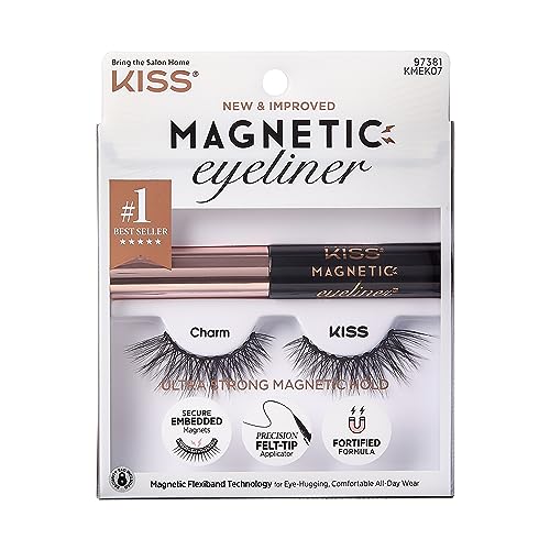 KISS Magnetic Lash Collection Eyeliner & Lash Set 1 Paar magnetische Wimpern und magnetischer Eyeliner, Charm, wiederverwendbare synthetische Wimpern mit 5 doppelt starken Magneten