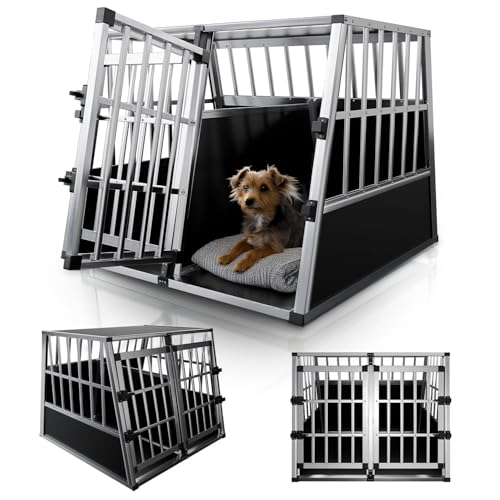 Juskys Alu Hundetransportbox XL - 96x91x70 cm - Auto Hundebox robust & pflegeleicht - 2 Gittertüren verschließbar - Reisebox für Hunde