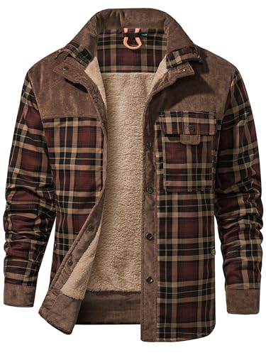 Mr.Stream Herren Thermohemd Flanellhemd Winterjacke Fleecefutter schützendem Innenfutter Holzfällerhemd Arbeitshemd 3251 Coffee L