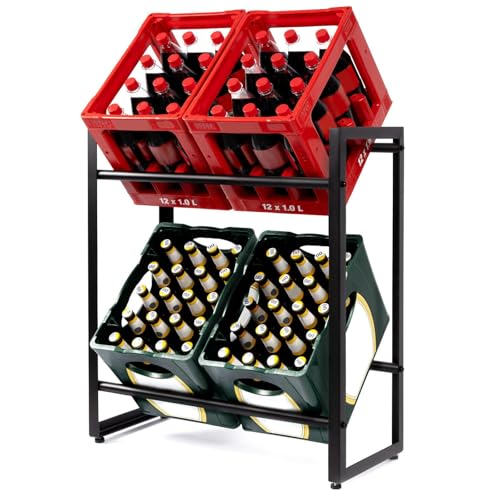 Floordirekt Getränkekistenregal für 4-6 Kisten aus Stahl, stabiles und Robustes Weinregal, Wasserkistenregal, Bierkistenregal, Kistenständer, Getränkeregal (4 Kisten, Kenji)