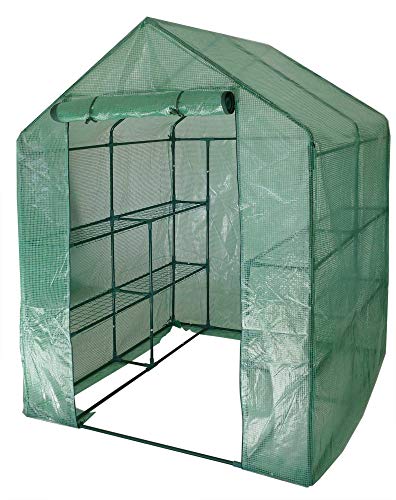 Gartenpirat Folien-Gewächshaus 143x143x195 cm Treibhaus Frühbeet mit Regalen