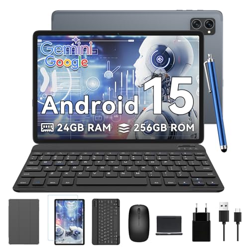 TABWEE Android 15 Tablet mit Tastatur - 24GB RAM+256GB ROM (2TB TF), Octa-Core, Gaming Tablet 10 Zoll, 5000mAh, 8MP+5MP, Gemini AI, Widevine L1, 5G WiFi, GPS, Face ID