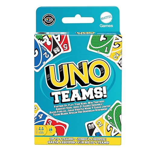 Mattel Games UNO Teams Kartenspiele für Kinder, Erwachsene und Familienabende, Partys und Reisen mit Sonderregeln für das Spielen in Zweierteams, HXT58