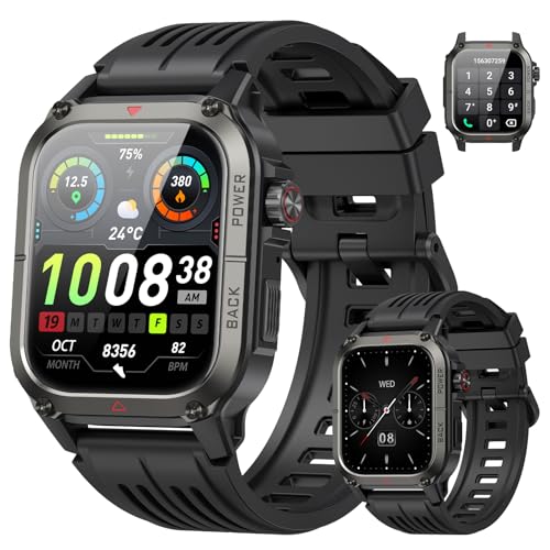 Smartwatch Herren Militär,1.91' HD Smart Watch Herren mit Herzfrequenz/Schrittzähler/Schlafmonitor, Anrufe tätigen/empfangen, 120+ Sportmodi Fitnessuhr Herren, IP68 Wasserdicht Sportuhr (Android iOS)