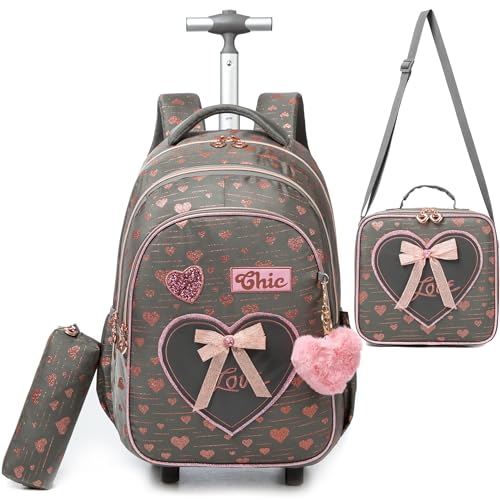 HTgroce Schulranzen mit Rollen für Mädchen Kinderrucksack mit Rollen Trolley School Bag Trolley Rucksack Trolley Handgepäck