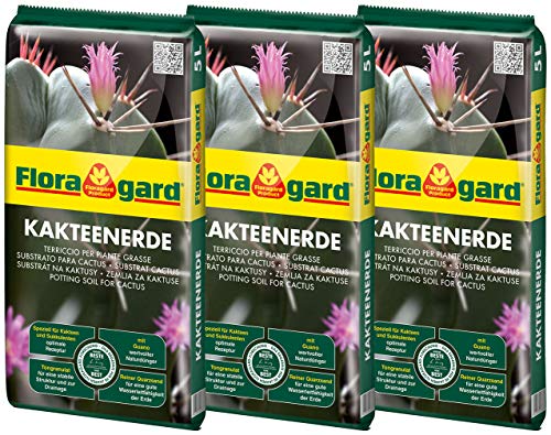 Florgard Kakteenerde 3x5L für alle Kakteen und sukkulenten Pflanzen - schonend aufgedüngt - mit reinem Quarzsand