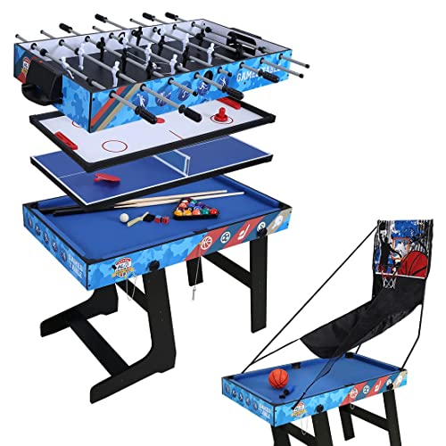 HLC 5 in 1 Multifunktionstisch spieltisch Tischkicker/Billardtische, Tischbillard/Tischtennisplatte/Air Hockey/Basketballspiel