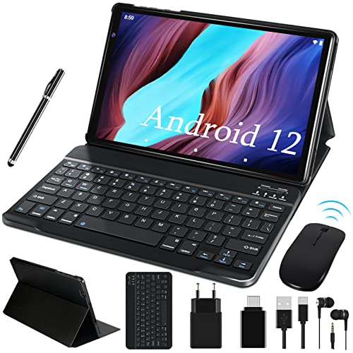 FACETEL 2023 Tablet 10 Zoll Android 12 Tablet 5G WiFi Octa-Core Prozessor Ultraschnelles Tablet PC mit 4GB RAM + 64GB ROM TF 128 GB | 8000mAh | 1280 * 800 | 5MP+8MP, Tablet mit Tastatur Maus - Grau