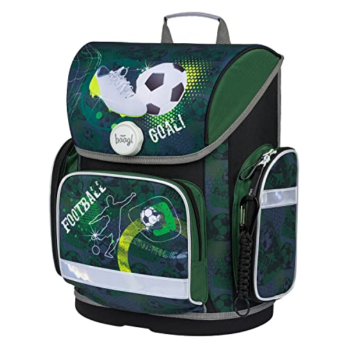 Baagl Schulranzen Jungen für 1. Klasse, Ergo Schultasche Jungs Grundschule, Leichter Kinder Ranzen Tornister Schulrucksack mit Brustgurt (Fussball)