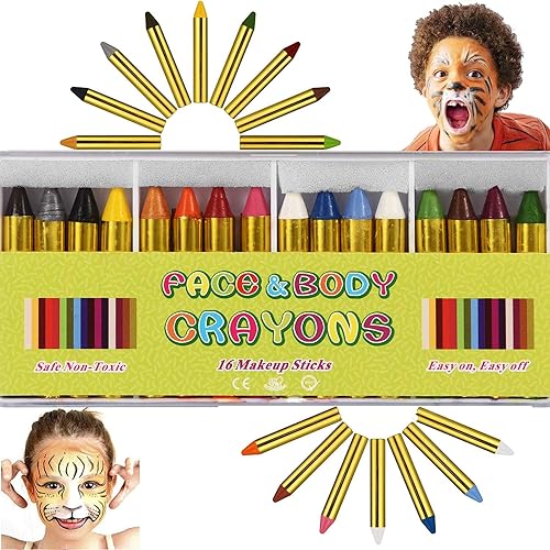 Gesichtsfarben KinderschminkeStifte Set, ENJSD 16 Farben Gesicht Malen Buntstifte ungiftig Gesichtslack-Kits für Kinder, Ideal für Partys, Easter, Halloween (16 Stk)