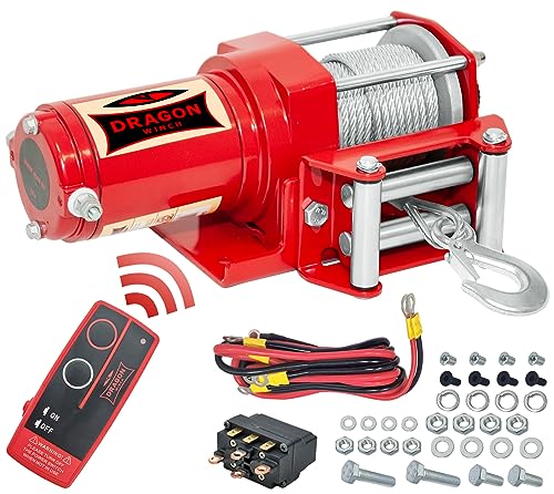 Dragon Winch Elektrische Seilwinde Maverick 12V I 2500 lbs / 1133, kg mit Stahlseil 10m für Off-road Quads, ATV, UTV | Wasser- und Sandfest einschließlich kabelloser Fernbedienung + Winde Zubehör