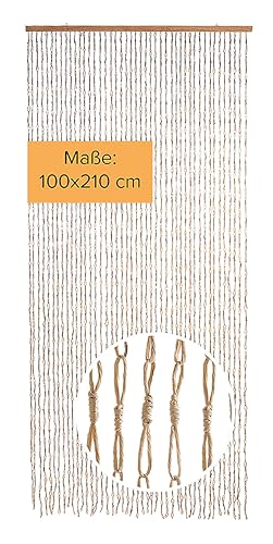 Kobolo Türvorhang Circles, Papiervorhang, 100x210 cm, 45 Stränge, beige, Fliegenvorhang aus Naturmaterial in Bastoptik, dekorativ & natürlich für Tür, Balkon, Terrasse & Innenbereich