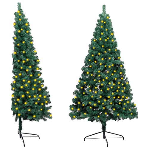 vidaXL Künstlicher Weihnachtsbaum Halb mit LED Ständer Christbaum Tannenbaum Dekobaum Kunstbaum Weihnachten Dekoration Weihnachtsdeko 150cm PVC