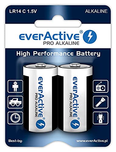 everActive C Batterien 12er Pack, Pro Alkaline, Baby LR14 R14 1.5V, höchster Leistung, 10 Jahre Haltbarkeit, 12 Stück – Blisterkarten